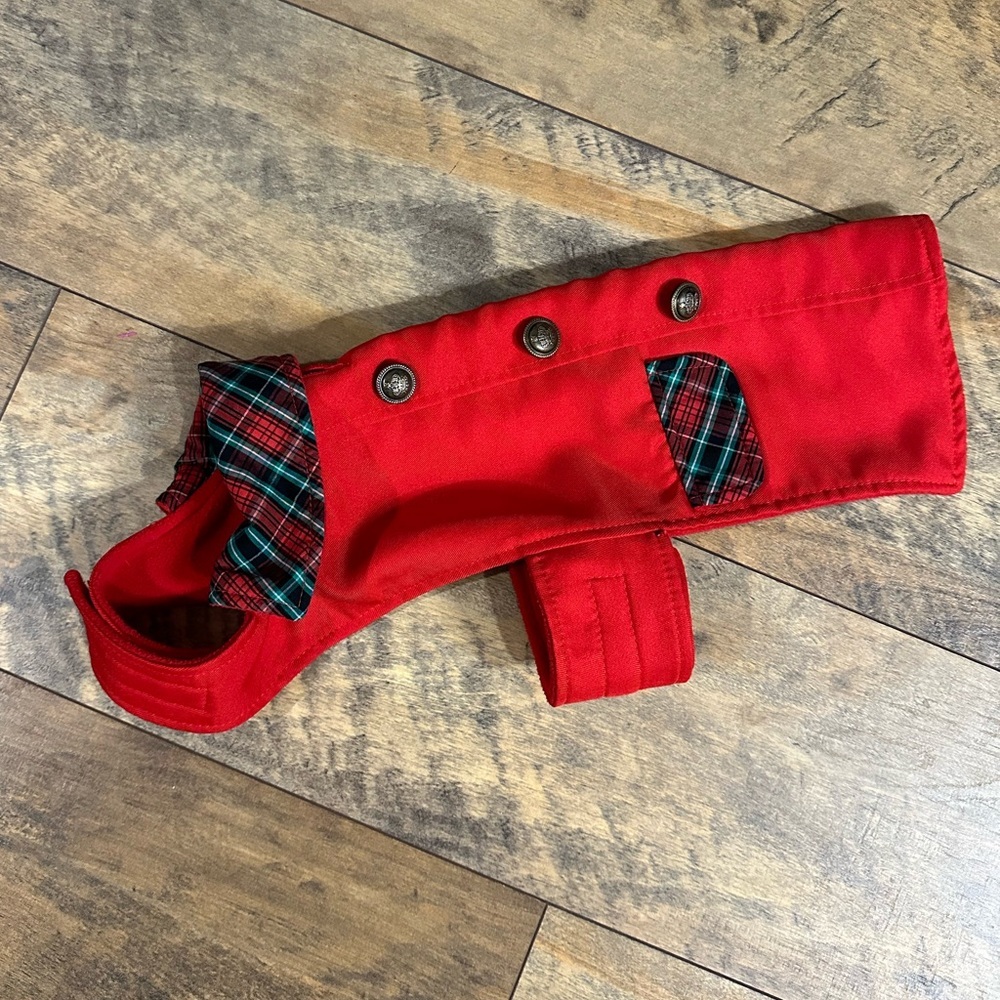 PETCO Red Twill and Fleece Dog Coat, Size M/L, EUC